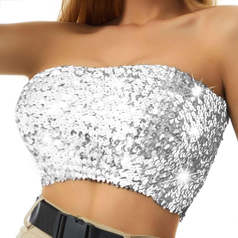 Nicute Sequin Tube Top Sparkly Crop Tops for Women - Image 1